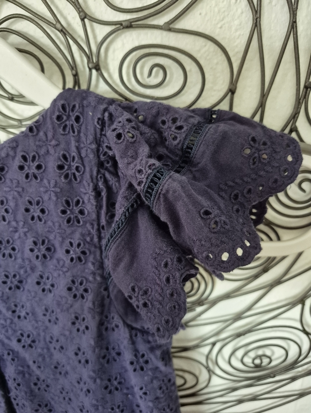 Polo Ralph Lauren Girls Navy Eyelet Cotton A-Line Dress, Flutter Sleeve, Lined, - Picture 5 of 7